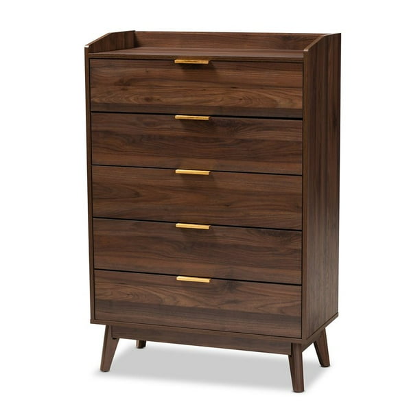 BOWERY HILL Traditional Wood 5-Drawer Chest in Walnut BOWERY HILL Traditional Wood 5-Drawer Chest in Walnut